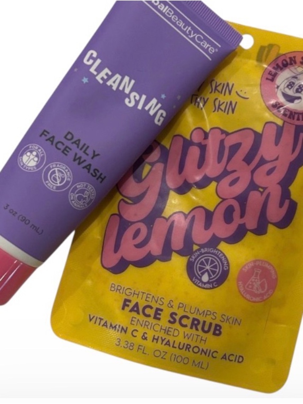 Glitzy Lemon Face Scrub & Daily Cleansing Face Wash - Purple & Yellow